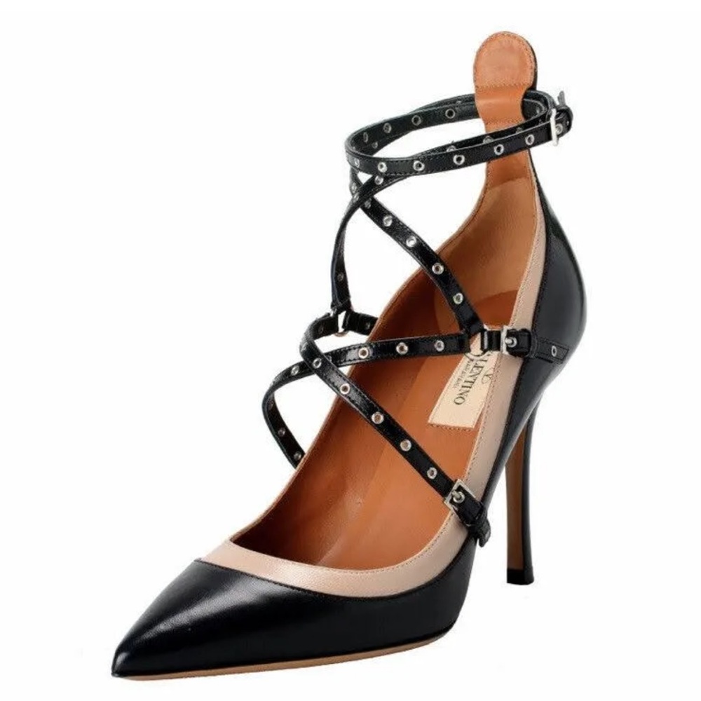 Valentino Garavani leather Colorblock Pattern Pumps size 36 black and nude/beige